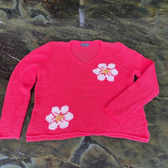 Wooden Ships Chunky Sweater Bloom V Neck  Coral Size M/L  NWOT - Picture 5 of 11